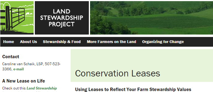 Land Stewardship Project conservation leases web page
