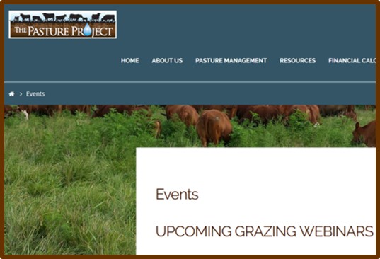 Pasture Project events page featuring webinars