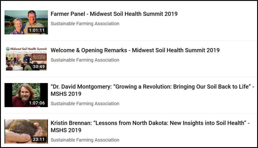 YouTube page for Midwest Soil Health Summit 2019