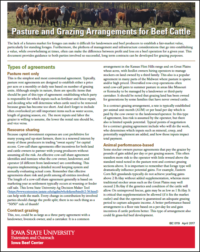 Iowa State University pasture contract fact sheet