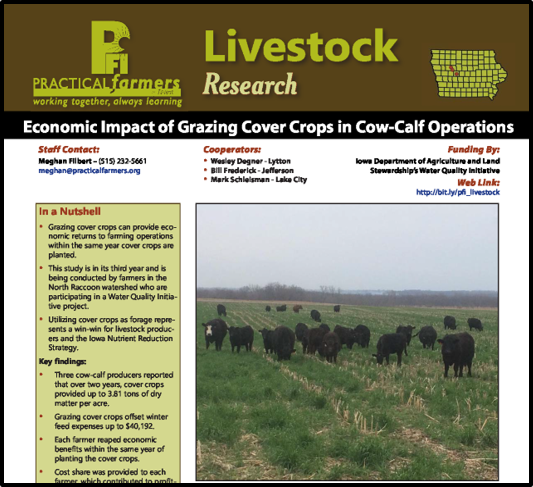 cover image for Practical Farmers of Iowa research bulletin on grazing cover crops in cow-calf operations