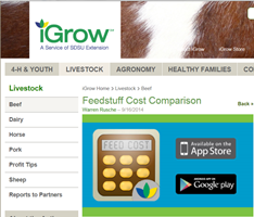 iGrow app: Feedstuff Cost Comparison